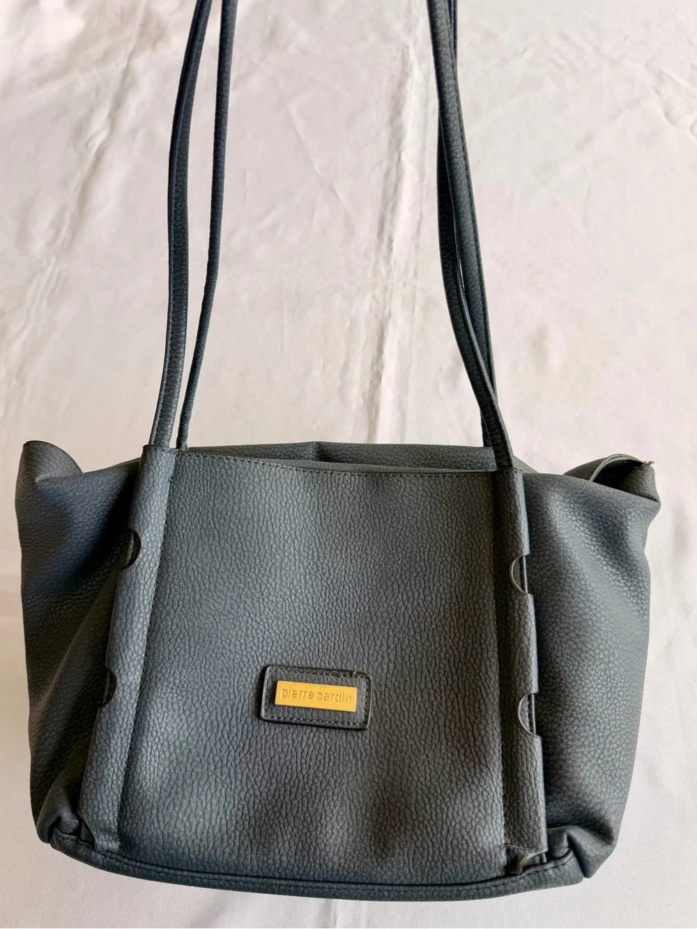 Pierre Blue Pebbled Shoulder Tote Purse Gold Hardware Dual Straps